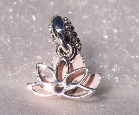 Serene Lotus Flower, Pandora, Bracelet Charm, RETIRED, Dangle, Pink Enamel, 925, Lilac Crystal, Clear CZ, Blooming, Delicate, Filigree,Heart