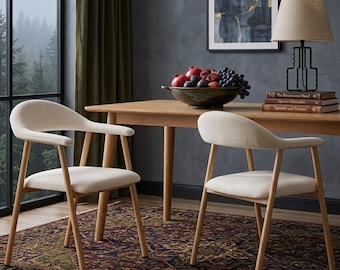 Set of 2 Dining Chairs - Linen Upholstered Fabric - Modern Farmhouse Side Seating - Grey Kitchen Accent - Metal Legs