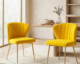 Modern Velvet Dining Chairs Set of 2 | Gold Metal Legs | Upholstered Vanity Seating | Luxury Kitchen Accent Side Chair