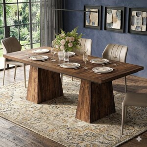 Modern Wood Dining Table for 4-6: Rectangular Kitchen Table, Heavy Duty Wooden Dining Room Furniture