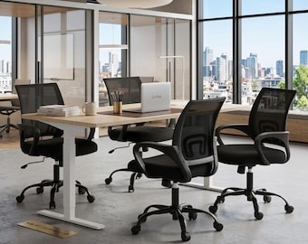 Ergonomic Mesh Office Chair Mid-Back, Lumbar Support, Adjustable Height, Swivel Desk Chair with Rocking Function for Home Office & Gaming