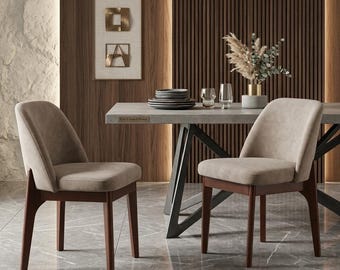 Modern Faux Leather Dining Chairs Set of 2 - Mid Century Kitchen Seating, Upholstered Accent Side Chair with Wood Legs