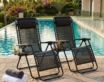 Zero Gravity Chairs – 2 Pack Folding Outdoor Recliners with Cup Holder & Pillow