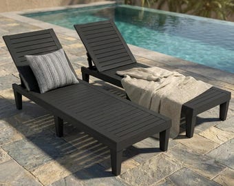 2-Pack Adjustable Outdoor Lounge Chairs, All-Weather Patio Tanning Seats, Heavy Duty Waterproof Pool Side Sun Loungers