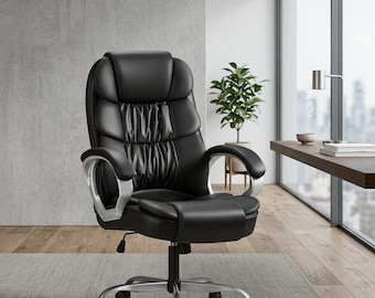 High Back Executive Office Chair - Ergonomic PU Leather Computer Desk Seat, Adjustable Swivel Task Furniture for Home