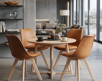 Set of 4 Mid-Century Modern Dining Chairs, PU Leather, Solid Wood Legs