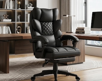 Big and Tall Office Chair, High Back Executive Desk Seat, Pocket Spring Gaming Throne, PU Leather Heavy Duty Footrest