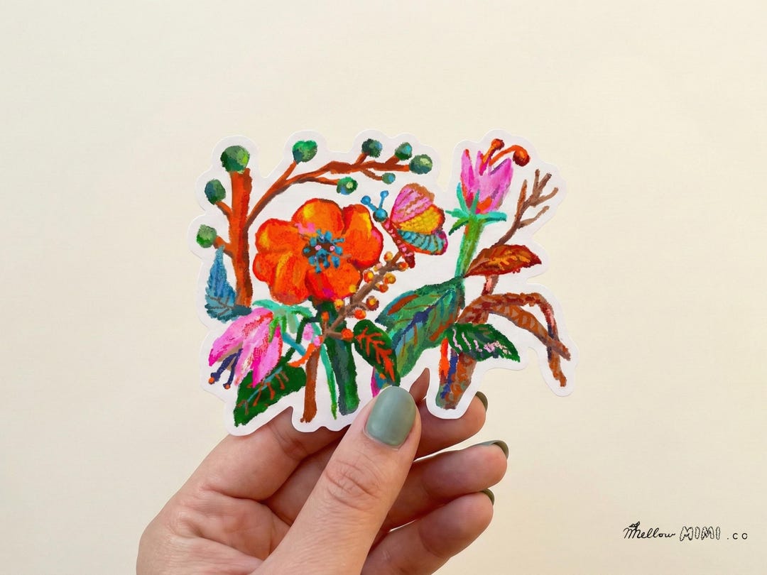 Hand-drawn Floral Die Cut Sticker, Spring Bouquet, Bullet Journal ...