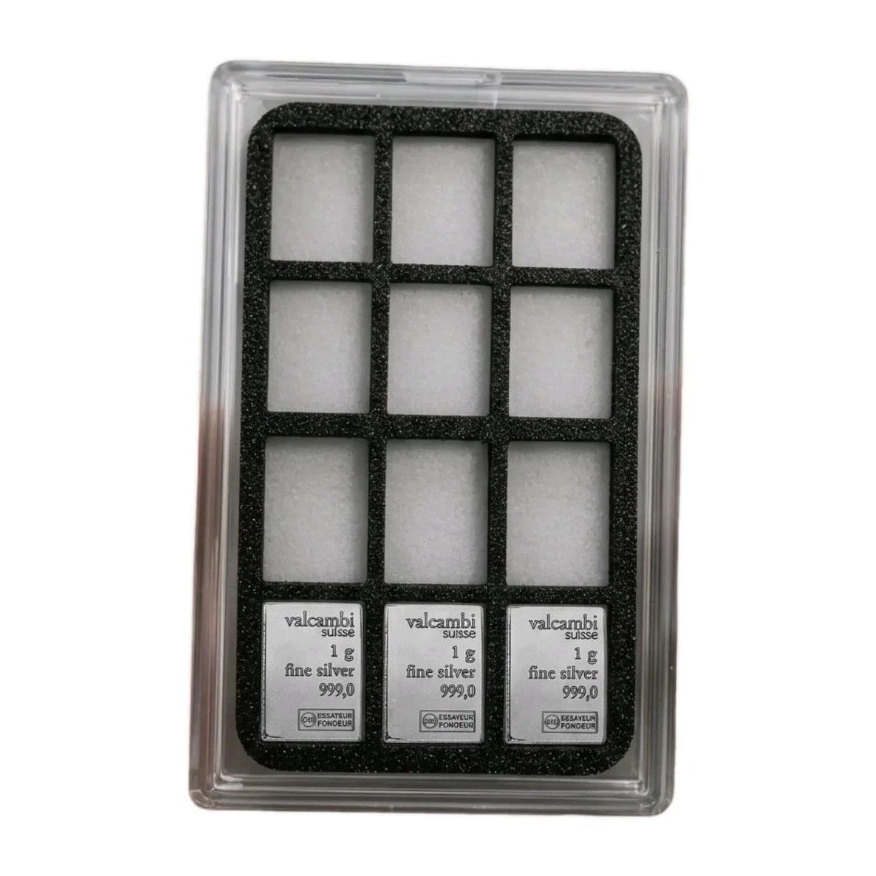 Valcambi 1g .999 Fine Silver Bars Set, Fractional Stack Display