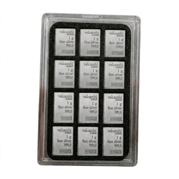Valcambi 1g .999 Fine Silver Bars Set, Fractional Stack Display