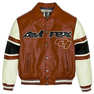 Herren Avirex Leder Bomberjacke: Amerikanischer Varsity Flight Style