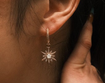 14k Gold Opal Star Earrings