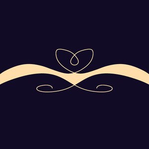 May include: A decorative design element with a heart shape above a flowing, curved line. The design is in a light beige colour against a dark navy blue background. The heart and line are created with a continuous, elegant stroke.
