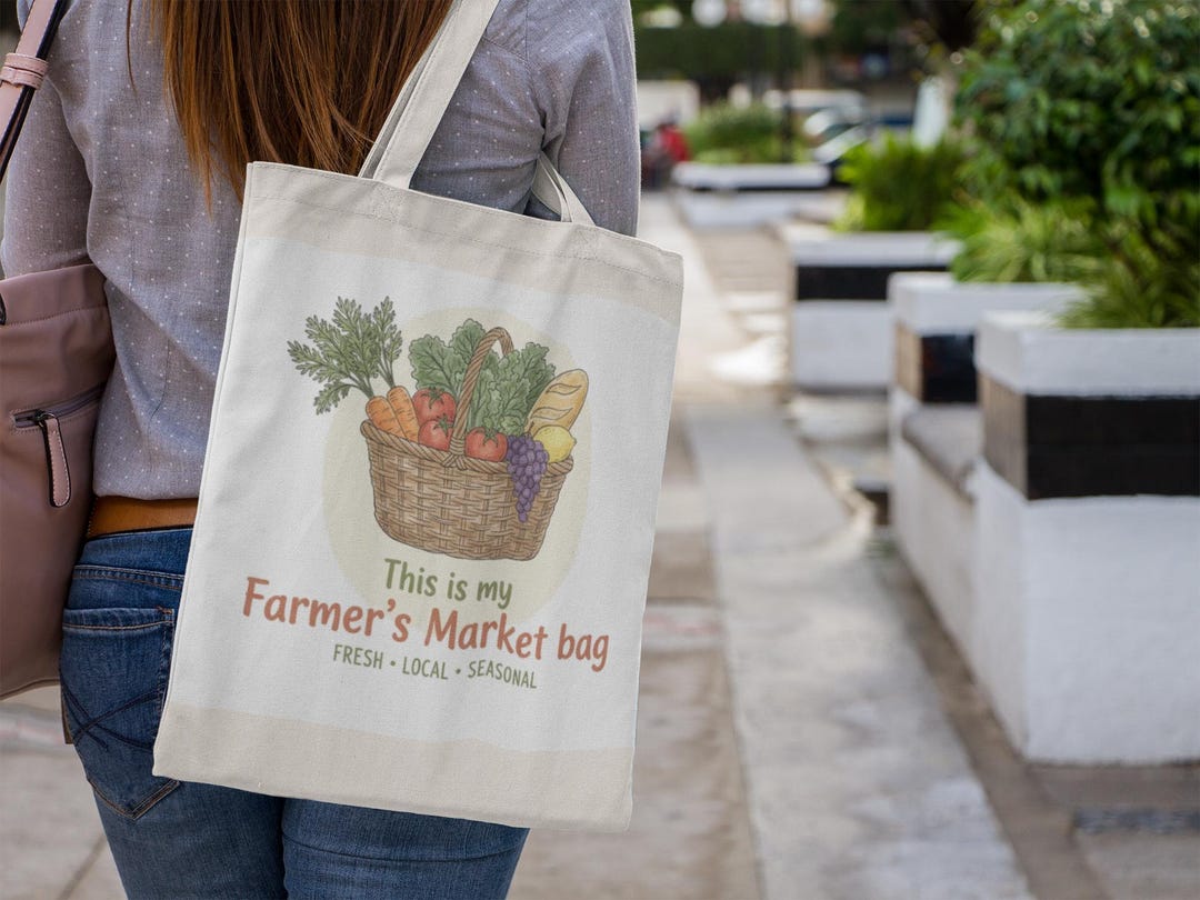 Farmers Market Canvas Tote Bag: Illustrated Shopper for Produce Lovers ...