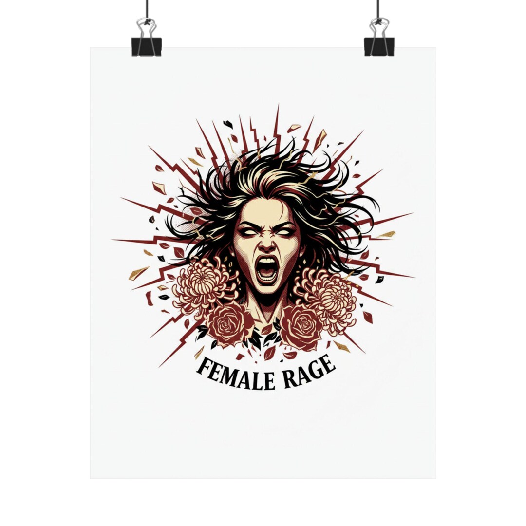 Screaming Woman Illustration Matte Vertical Poster | Female Rage Floral ...