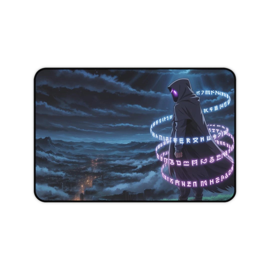 Magic Rune Mat Cap Hooded Mage With Glowing Runes Desk Mat | Dark Fantasy Gaming Mousepad ...