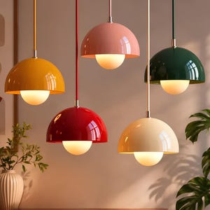 Danish Flower Bud Pendant Light | Mid Century Modern Hanging Lamp | Matte Metal Ceiling Light | Nordic Bedroom Dining Pendant Chandelier