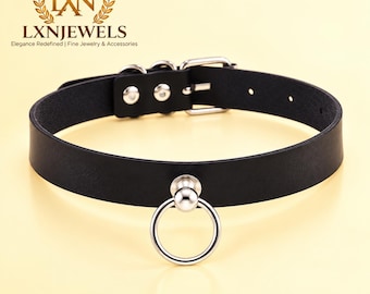 Raze cosplay Black look O-Ring Choker Necklace, Adjustable Silver Tone Collar, Gothic Alternative Jewelry