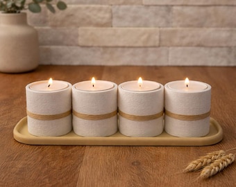 Minimalist Candle Holder with Tray – Set of 4 Tealights, Modern Design – Japanese Home Decor – Gift Idea