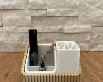 Minimal Bathroom Organizer - Japandi Bathroom Storage - Makeup & Cotton Pad Holder