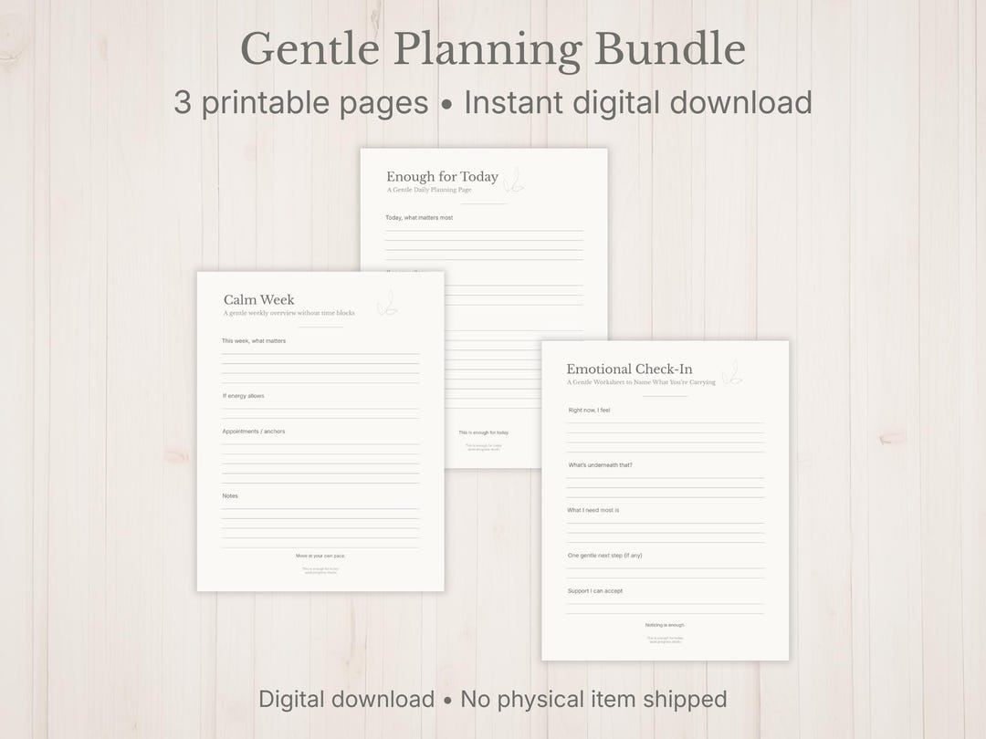 Gentle Planning Bundle | Calm Printable Planners & Emotional Check-in ...