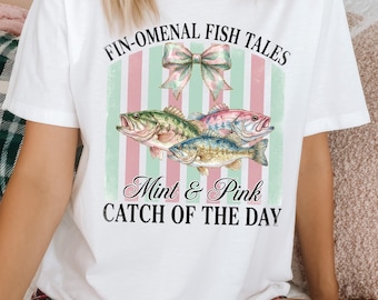Preppy Fish PNG, schütteln Sie diesen Bass Sublimationsdesign, Buntes maximalistisches weibliches Angeln, Girly Küstenstrand PNG, trendiger Sommersee
