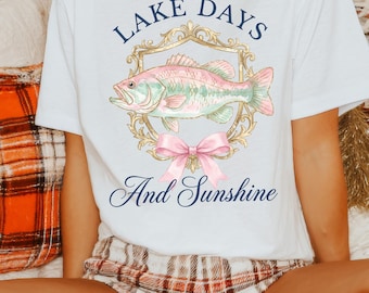 Preppy Fish PNG, schütteln Sie diesen Bass Sublimationsdesign, Buntes maximalistisches weibliches Angeln, Girly Küstenstrand PNG, trendiger Sommersee