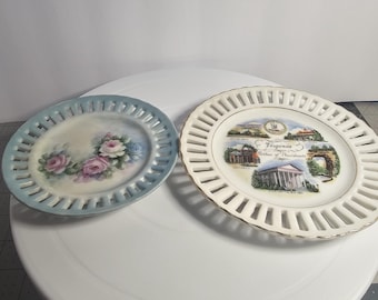 vintage small porcelain plates with a reticulated (pierced) edge