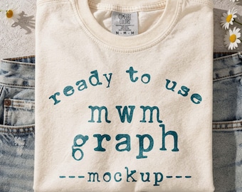 Comfort Colors 1717 Daisy Mockup & Flat Lay Shirt, Boho Ivory Folded Shirt (Digital Download)