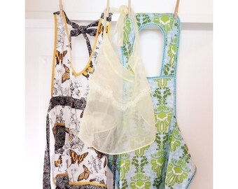 Lot of 3 Aprons, Sheer Yellow Half Apron, Bib Aprons, Now Designs, Nice condition