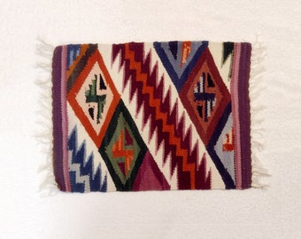Hand Loomed Woven Table Mat, Small Rug Geometric Pattern, Placemat