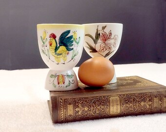 2 Vintage Egg Cups Hand Painted Made in Japan Chicken and Flower Motif