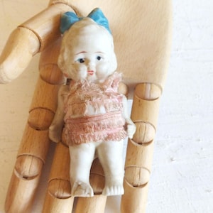 Antique Bisque Doll Small Jointed Arms Distressed 4&quot; tall