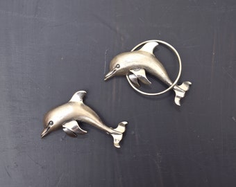 2 broches dauphins en argent sterling, argent massif, 2 épingles, dauphins sautant, épingles à nourrice