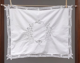 Cotton Pillowcase with Battenburg Lace, Pillow Sham 25" x 20"