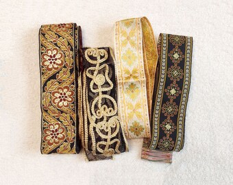 Jacquard Decorative Ribbon Trim, Destash Lot, Brocade Ribbon, Black and Gold Metallic