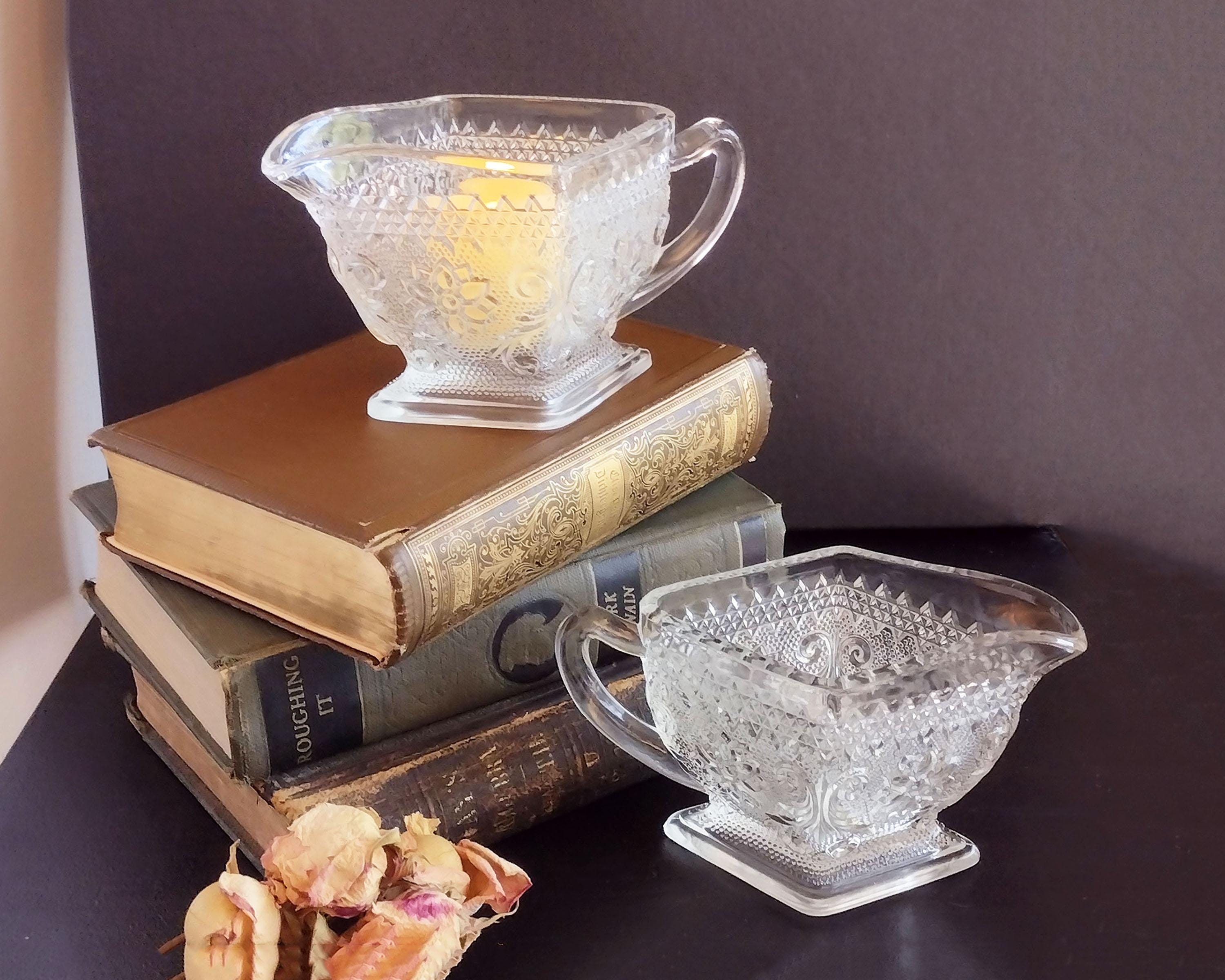2 Indiana Glass Creamer Pitchers Diamond Shape Sandwich Pattern
