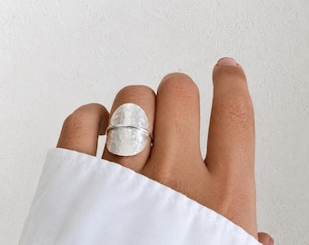 Hammered 925 Sterling Silver Statement Ring, Adjustable Wide Band Ring, Minimalist Handmade Silver Ring