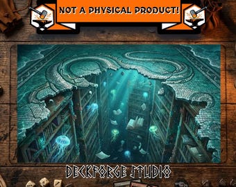 3D Drowned Library TCG Playmat Art | Fantasy Playmat Art | Custom Art Playmat | Custom Playmat Image Download