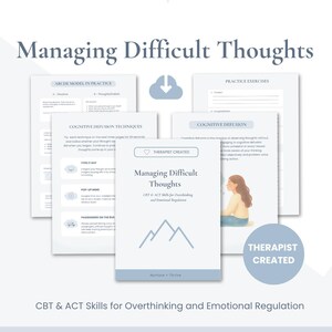 Può includere: Un quaderno di esercizi digitale intitolato Managing Difficult Thoughts con competenze TCC e ACT per la ruminazione e la regolazione emotiva. Le pagine includono il modello ABCDE, tecniche di defusione cognitiva ed esercizi.