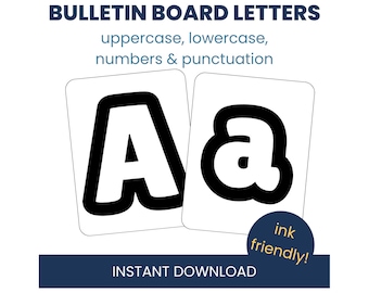 Black and White Bulletin Board Letters, Outline Letter Printable, Classroom Decor Letters, Alphabet Display, Digital Download