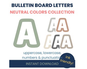 Neutrale tinten prikbordbrieven, klasdecor afdrukbaar, beige en bruine schoolletters, neutraal klasdecor, digitale download