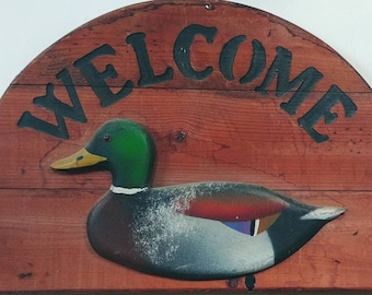 Vintage Wood Sign With Mallard Duck,Lake House Sign,Cabin Sign,Coastal Decor,Home Decor,Barn Decor,Rustic,Porch Decor,FREE Shipping