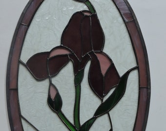 Vintage Leaded Stained Glass Wall Hanging,Irises,Ready to Hang,Wedding Gift,Housewarming Gift.Home Decor,Porch Decor,FREE Shipping