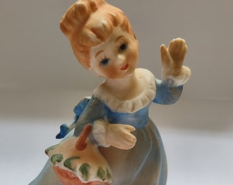 Vintage Porcelain Girl Figurine, Girl in a Blue Dress,Girl with a Basket,Gift Ideas,FREE Shipping