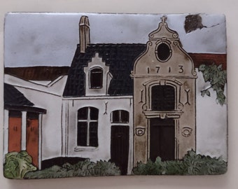 Vintage Ceramic Art Tile,Village Church,Handmade,Hand Painted,Ready to Hang,FREE Shipping