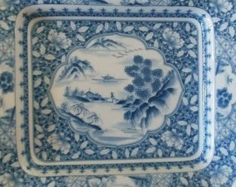 Vintage Flow Blue Ceramic Plate,Floral,Landscape,Farmhouse Decor,Country Decor,Home Decor,FREE Shipping