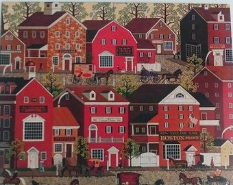 Vintage Tin Picture,Country Home Decor,Farmhouse Home Decor,New England Scene,FREE Shipping