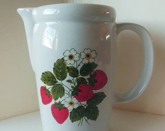 Vintage Ceramic Pitcher With Strawberries Design,McCoy Pottery,Country Kitchen,Farm House Decor,FREE SHIPPING