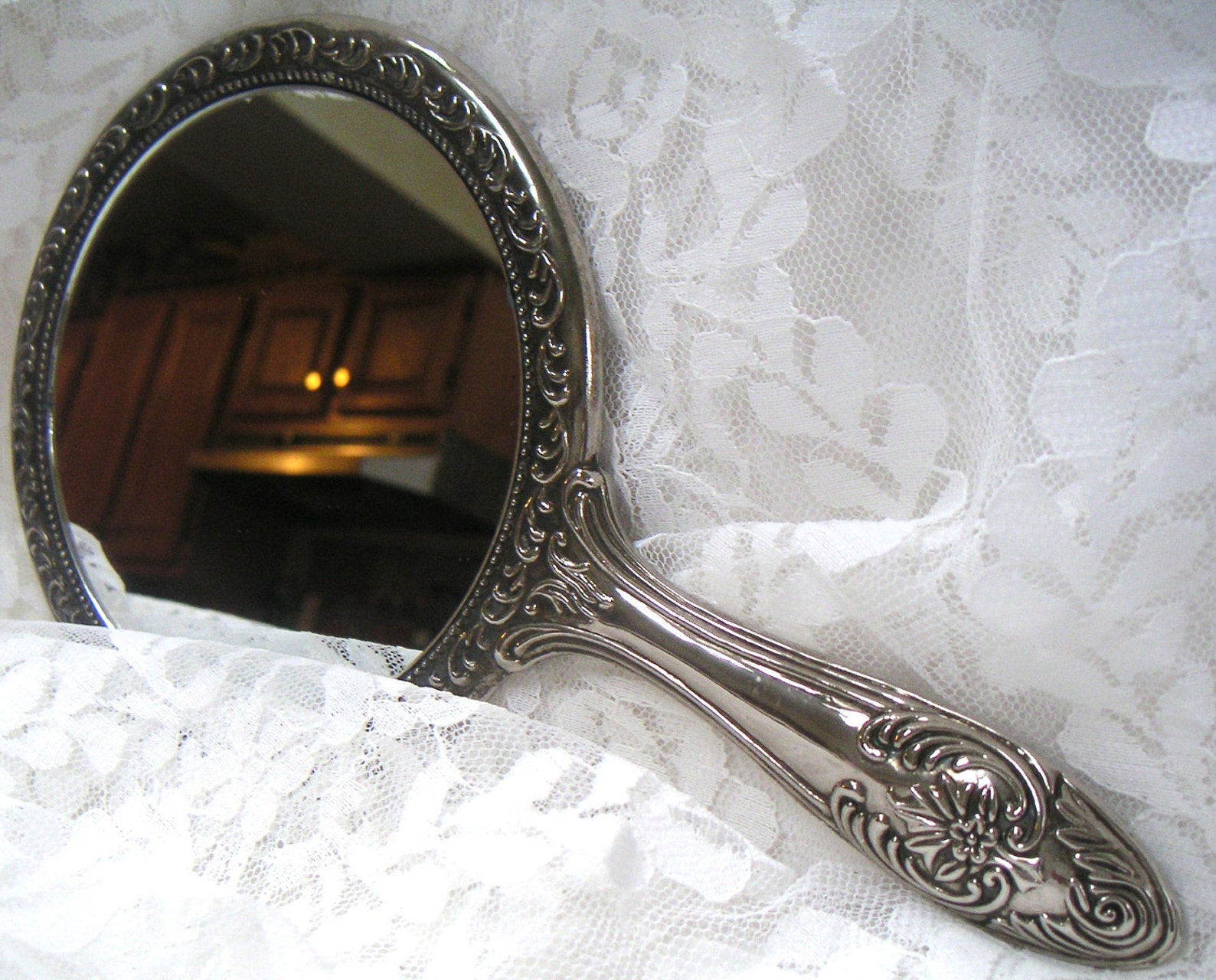 Vintage Silver Plated Ornate Hand Held Mirror Etsy